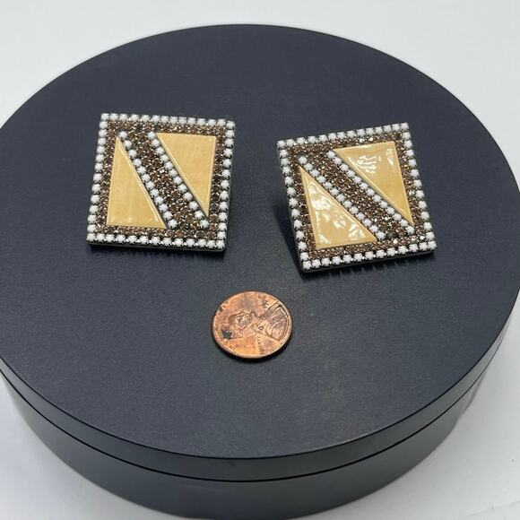 Roxanne Assoulin Rhinestone cream enamel white bead vintage designer - Picture 7 of 8